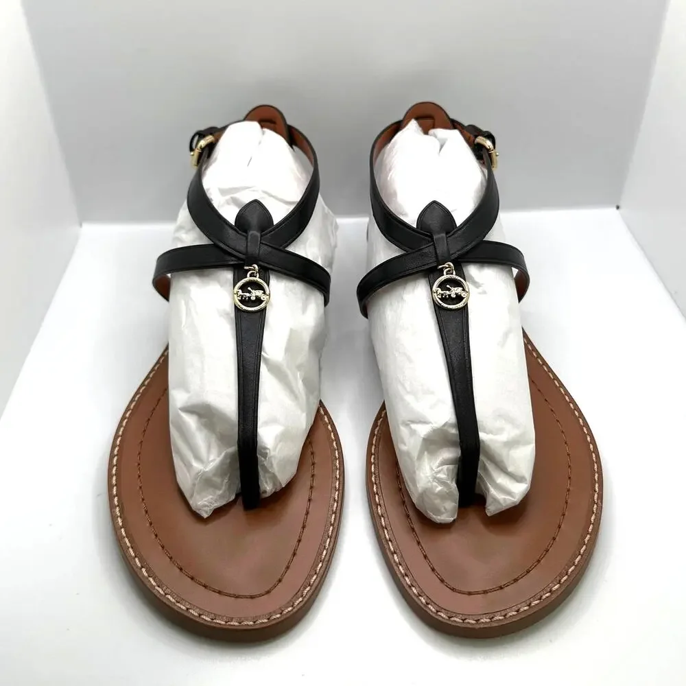 NIB COACH Shoulder Lydia Sandals Black Leather Size 6.5B - Picture 2 of 8